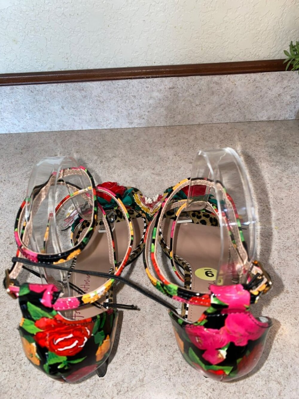 Betsey Johnson Floral Leopard Print Strappy Heels Size 9 - Picture 6 of 13